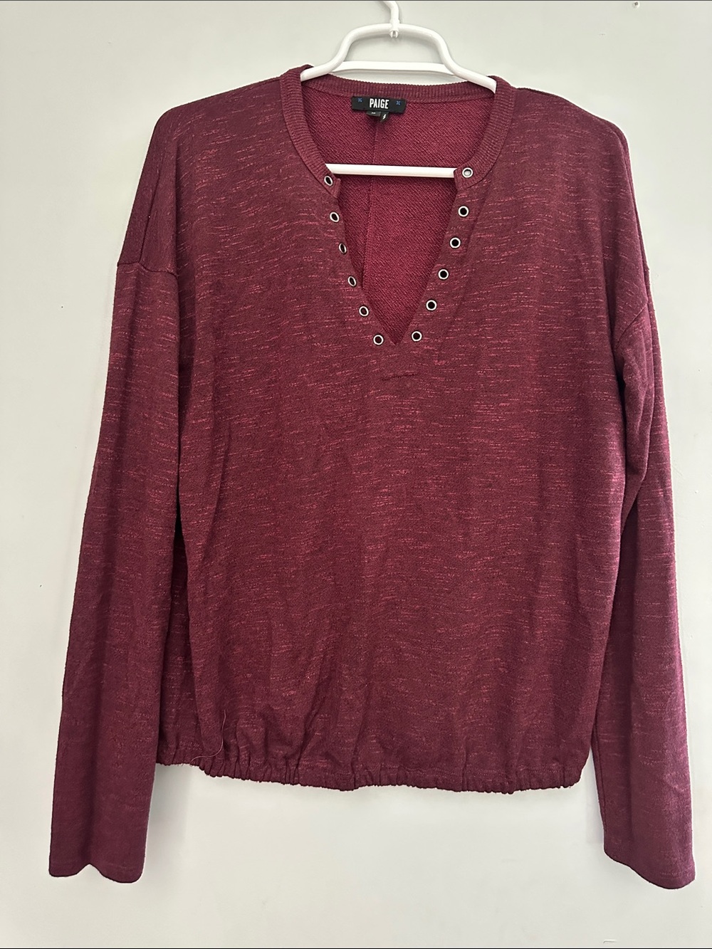 PAIGE Women's Plum Eyelet V-Neck Pullover Sweater